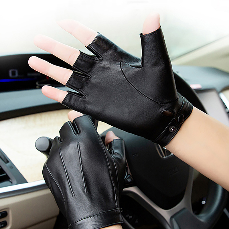 Leather Driving Glove - 1Pair Fingerless Men Gloves PU Leather