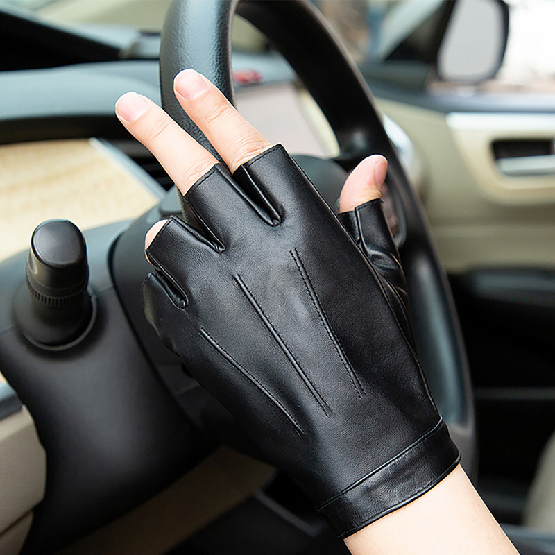 1Pair Fingerless Men Gloves PU - Leather Driving Glove 评论和价格