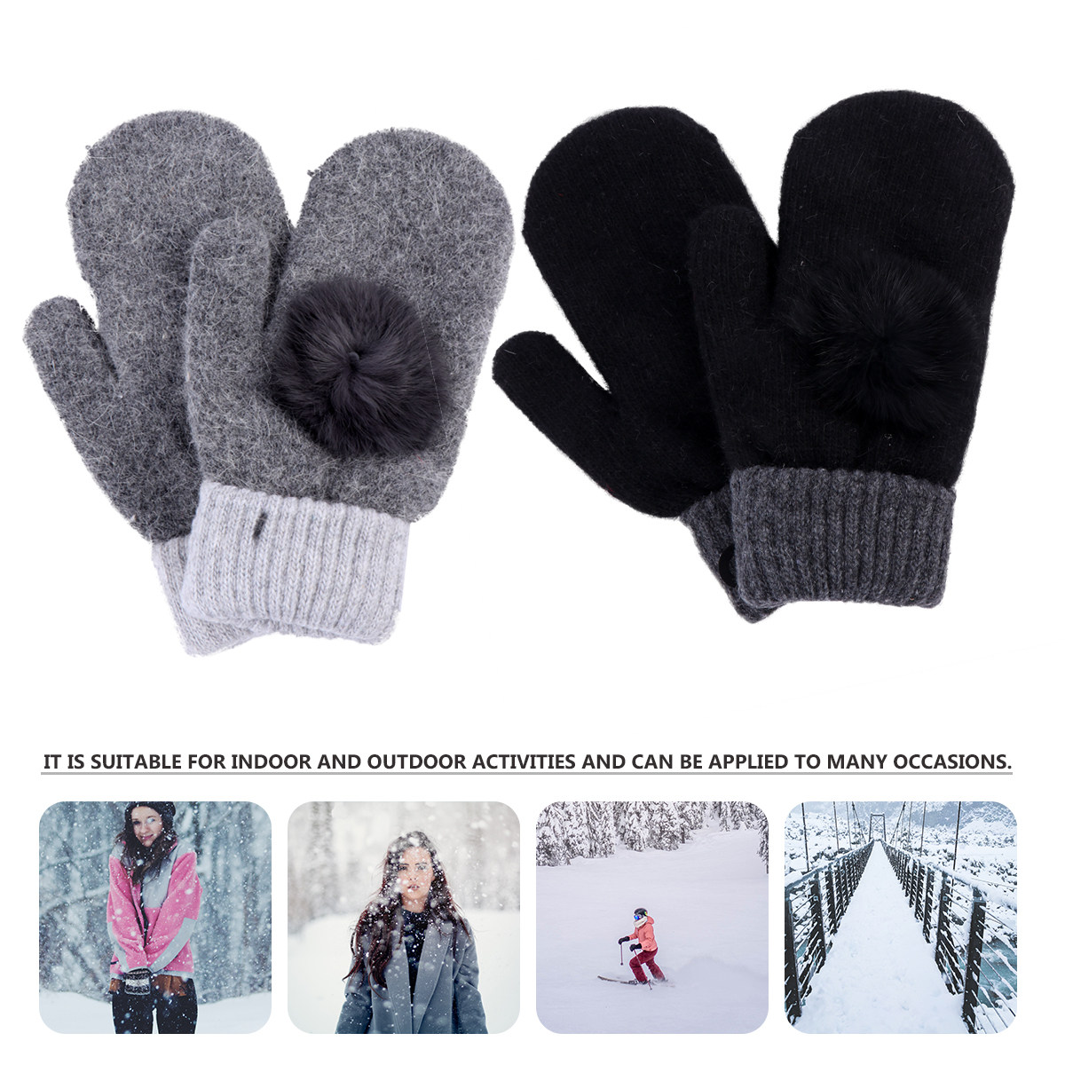 2Pairs Warm Wool Mittens Fleec - Wool Glove Lined 评论和价格