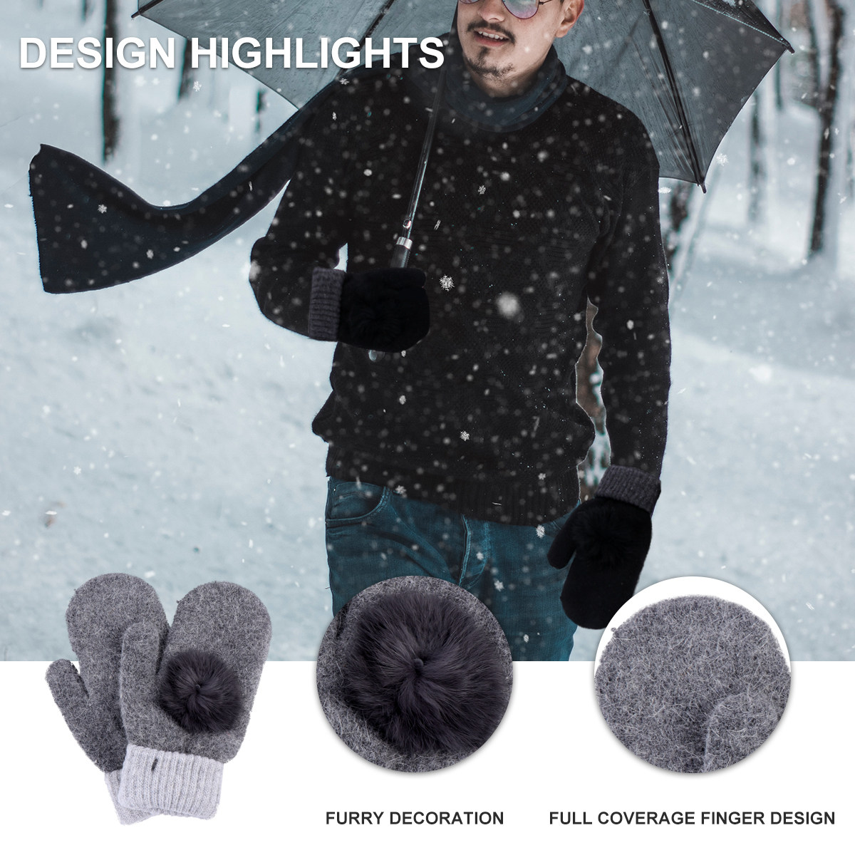 2Pairs Warm Wool Mittens Fleec - Wool Glove Lined 评论和价格