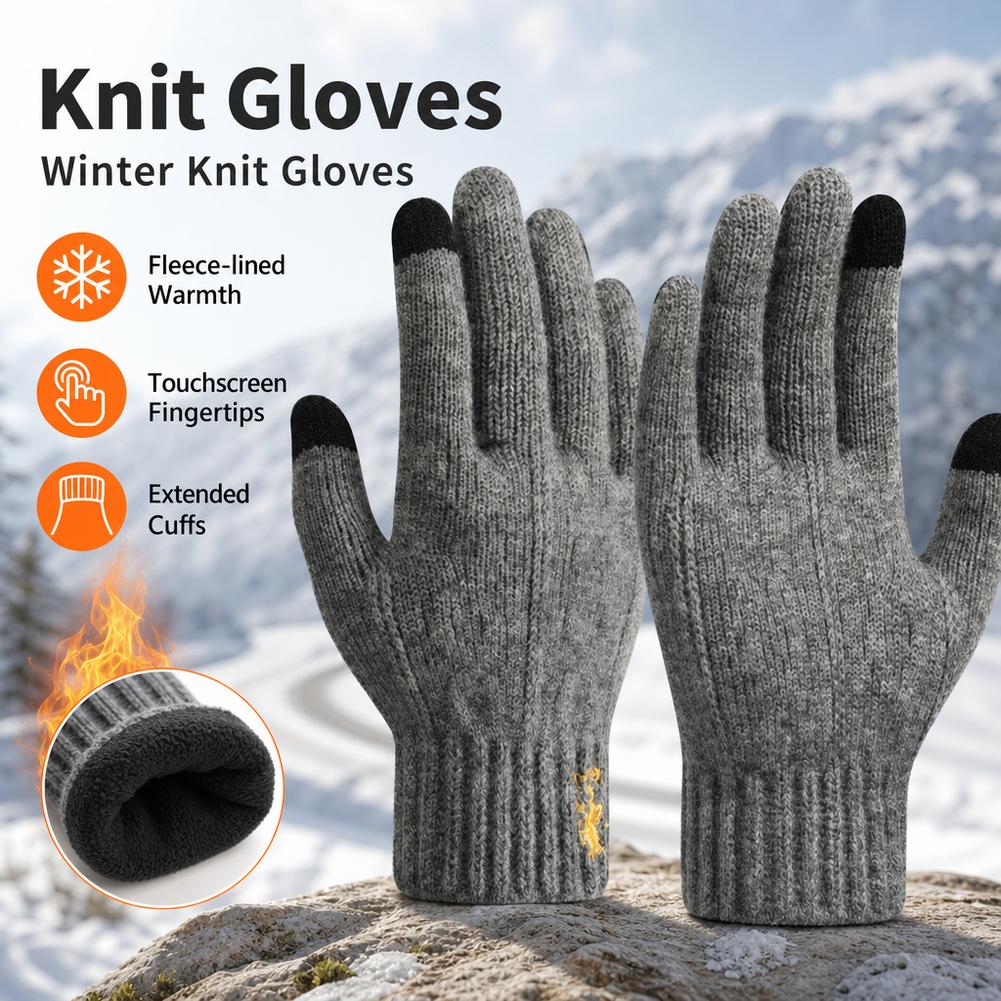 Winter Knit Gloves Touch Scree - Wool Glove Lined 评论和价格